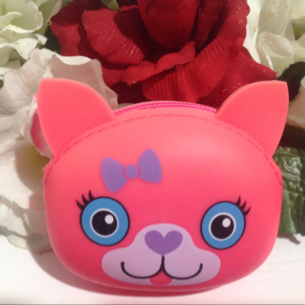 NWOT Silicone Coin Purse Pink Bear Face with Ears